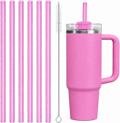 Replacement Straw Compatible with 40 oz Stanley Quencher Tumbler, 12 Inch Extra Long Reusable Plastic Straws for 40 Oz Cup, Clear-6 Pack