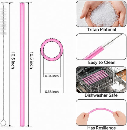 Replacement Straw Compatible with 40 oz Stanley Quencher Tumbler, 12 Inch Extra Long Reusable Plastic Straws for 40 Oz Cup, Clear-6 Pack