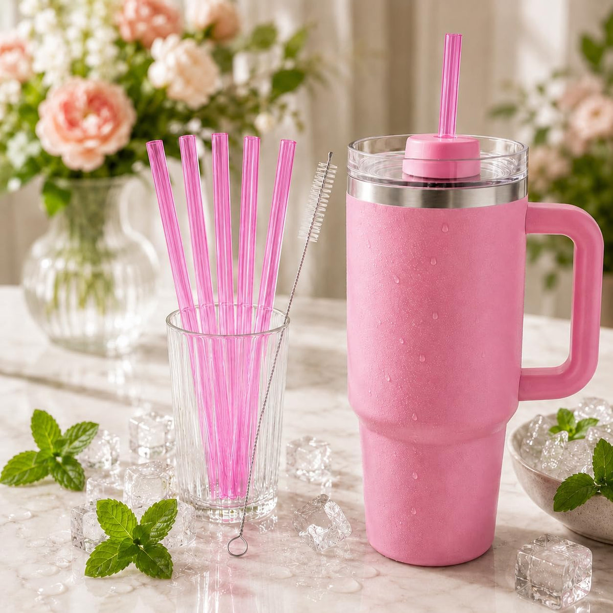 Replacement Straw Compatible with 40 oz Stanley Quencher Tumbler, 12 Inch Extra Long Reusable Plastic Straws for 40 Oz Cup, Clear-6 Pack