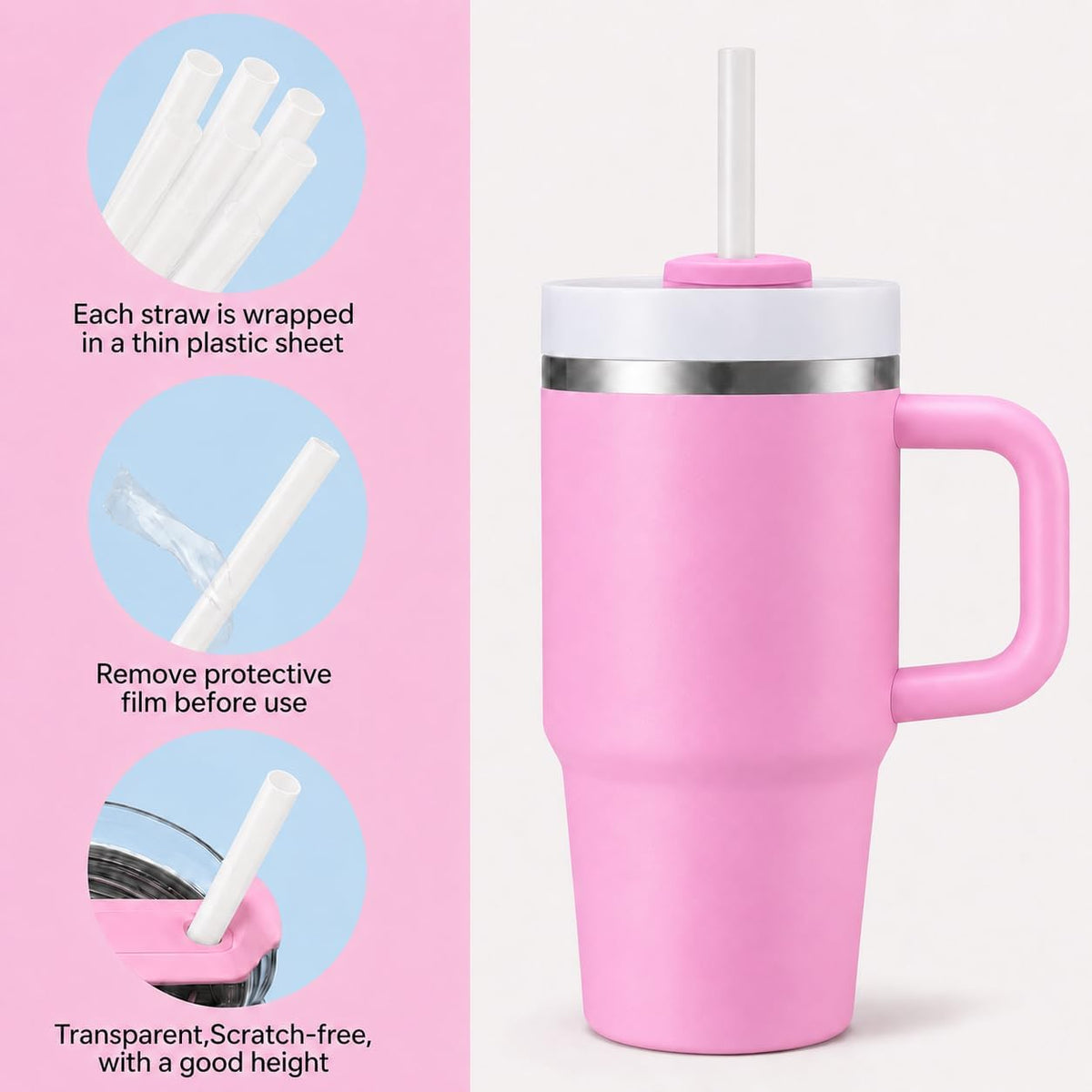 Replacement Straw Compatible with 40 oz Stanley Quencher Tumbler, 12 Inch Extra Long Reusable Plastic Straws for 40 Oz Cup, Clear-6 Pack