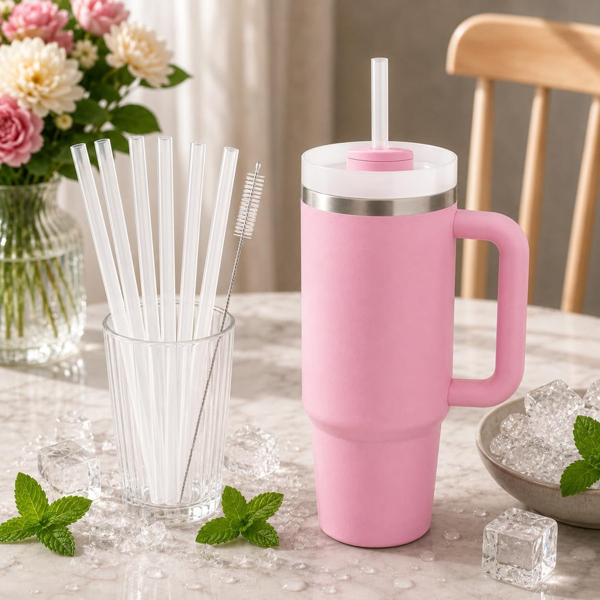 Replacement Straw Compatible with 40 oz Stanley Quencher Tumbler, 12 Inch Extra Long Reusable Plastic Straws for 40 Oz Cup, Clear-6 Pack