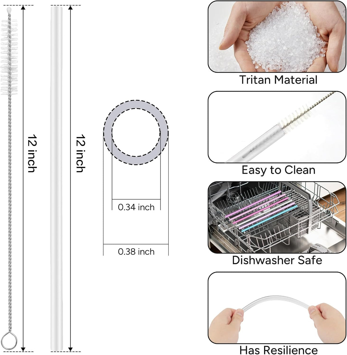 Replacement Straw Compatible with 40 oz Stanley Quencher Tumbler, 12 Inch Extra Long Reusable Plastic Straws for 40 Oz Cup, Clear-6 Pack