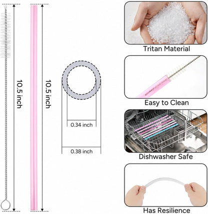 Replacement Straw Compatible with 40 oz Stanley Quencher Tumbler, 12 Inch Extra Long Reusable Plastic Straws for 40 Oz Cup, Clear-6 Pack