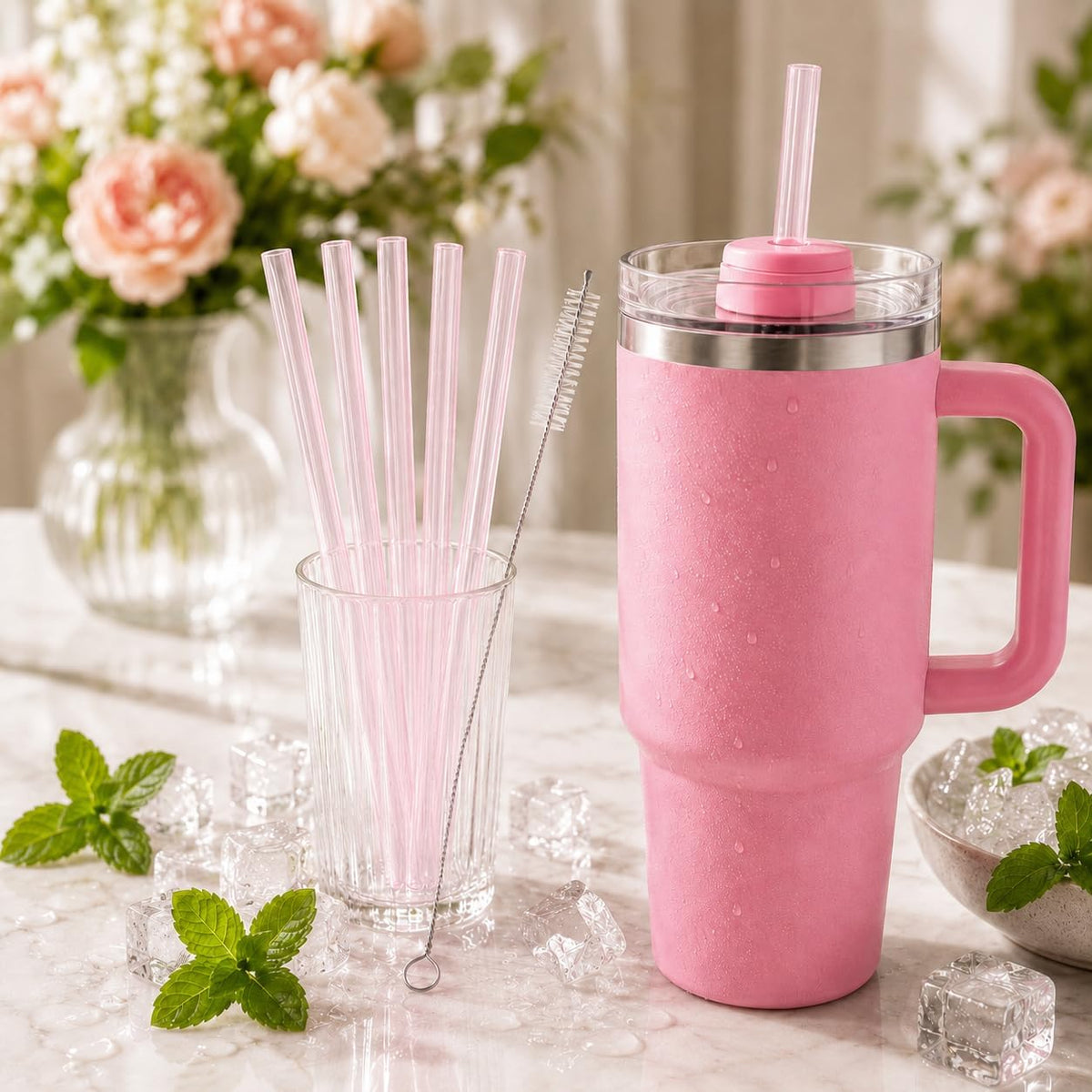 Replacement Straw Compatible with 40 oz Stanley Quencher Tumbler, 12 Inch Extra Long Reusable Plastic Straws for 40 Oz Cup, Clear-6 Pack