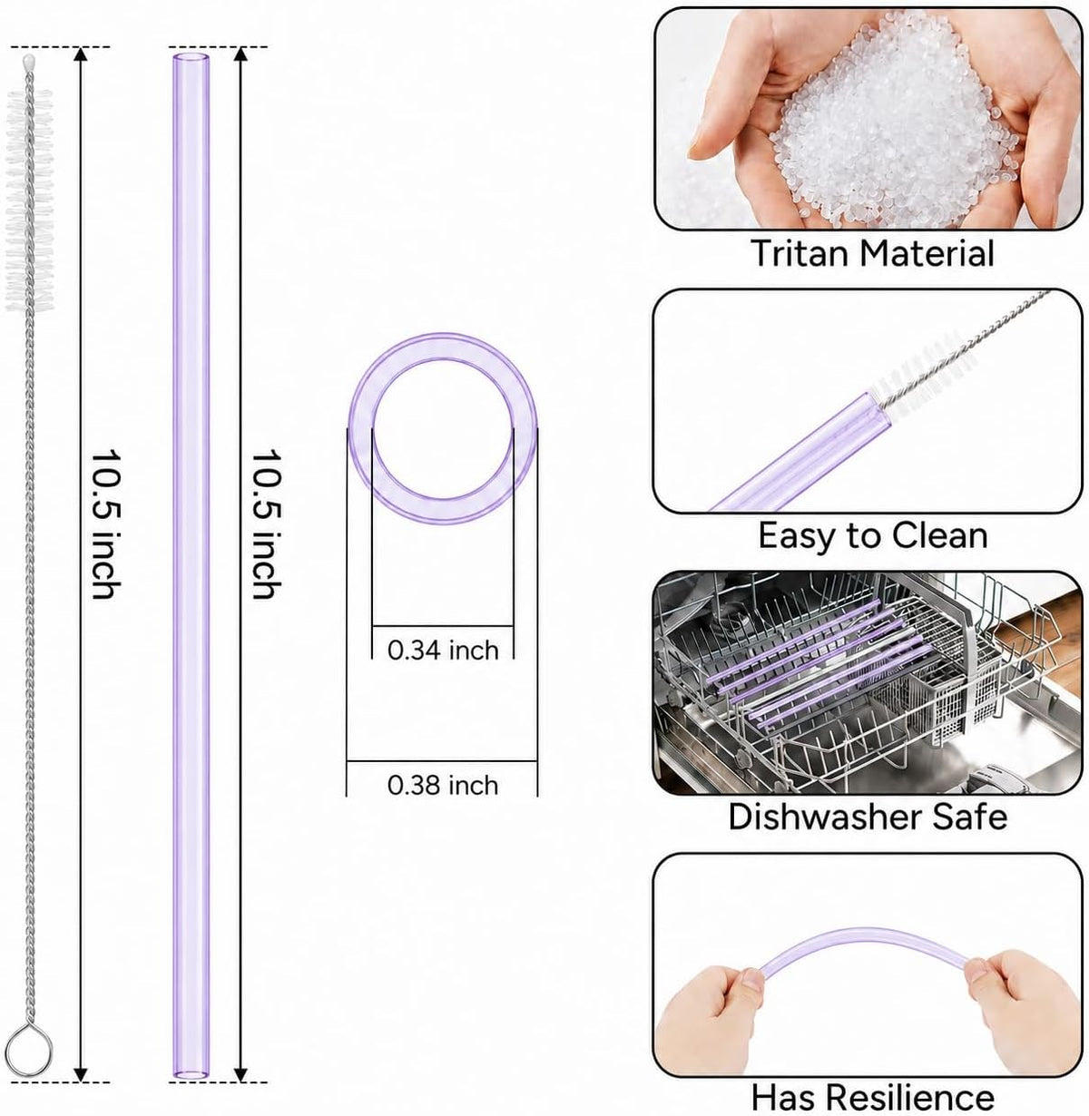 Replacement Straw Compatible with 40 oz Stanley Quencher Tumbler, 12 Inch Extra Long Reusable Plastic Straws for 40 Oz Cup, Clear-6 Pack