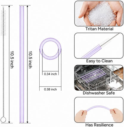 Replacement Straw Compatible with 40 oz Stanley Quencher Tumbler, 12 Inch Extra Long Reusable Plastic Straws for 40 Oz Cup, Clear-6 Pack