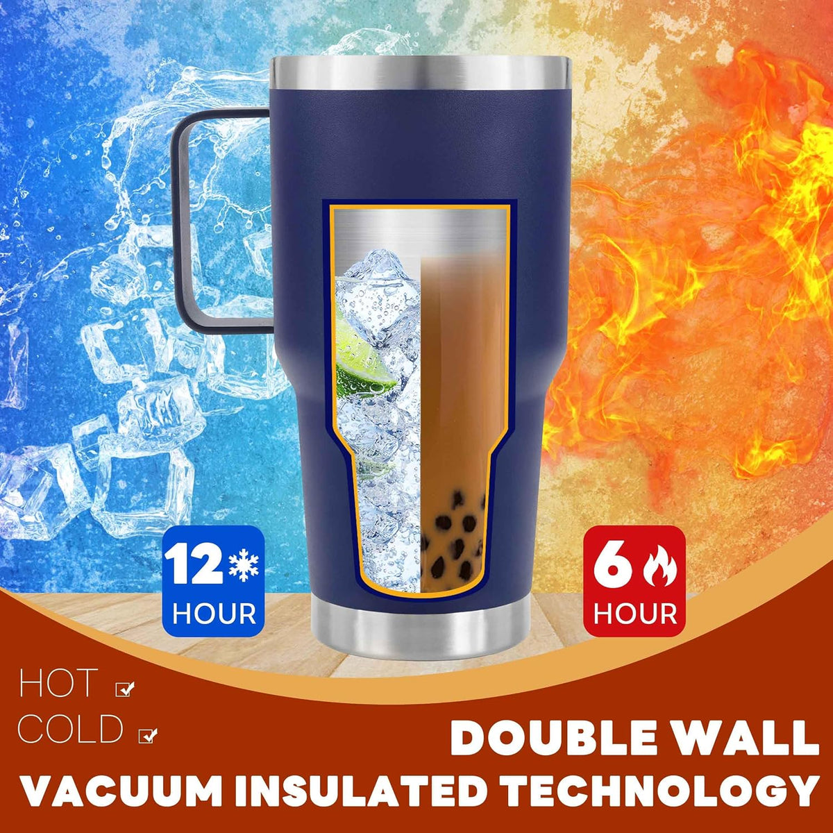 30 oz Tumbler with Handle Insulated Travel Coffee Mug Black