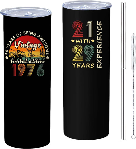 50th Birthday Gifts Women 40 oz Tumbler with Handle Straw Lid | 50th Birthday Cup Leak Proof 50 Years Old Birthday Gifts for Women Insulated Coffee Mug Travel Party Favors