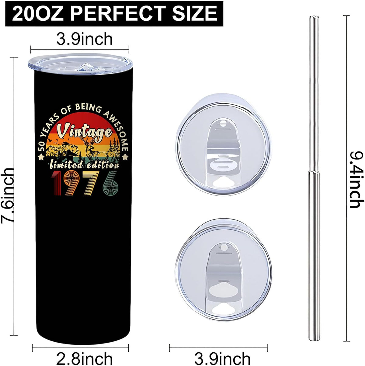 50th Birthday Gifts Women 40 oz Tumbler with Handle Straw Lid | 50th Birthday Cup Leak Proof 50 Years Old Birthday Gifts for Women Insulated Coffee Mug Travel Party Favors