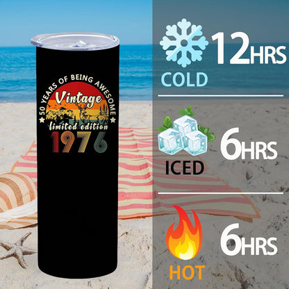 50th Birthday Gifts Women 40 oz Tumbler with Handle Straw Lid | 50th Birthday Cup Leak Proof 50 Years Old Birthday Gifts for Women Insulated Coffee Mug Travel Party Favors