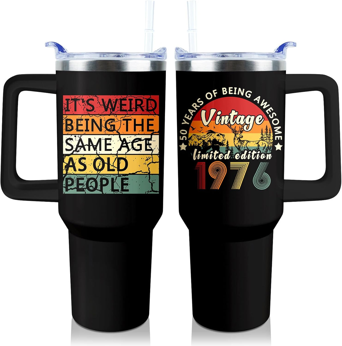 50th Birthday Gifts Women 40 oz Tumbler with Handle Straw Lid | 50th Birthday Cup Leak Proof 50 Years Old Birthday Gifts for Women Insulated Coffee Mug Travel Party Favors