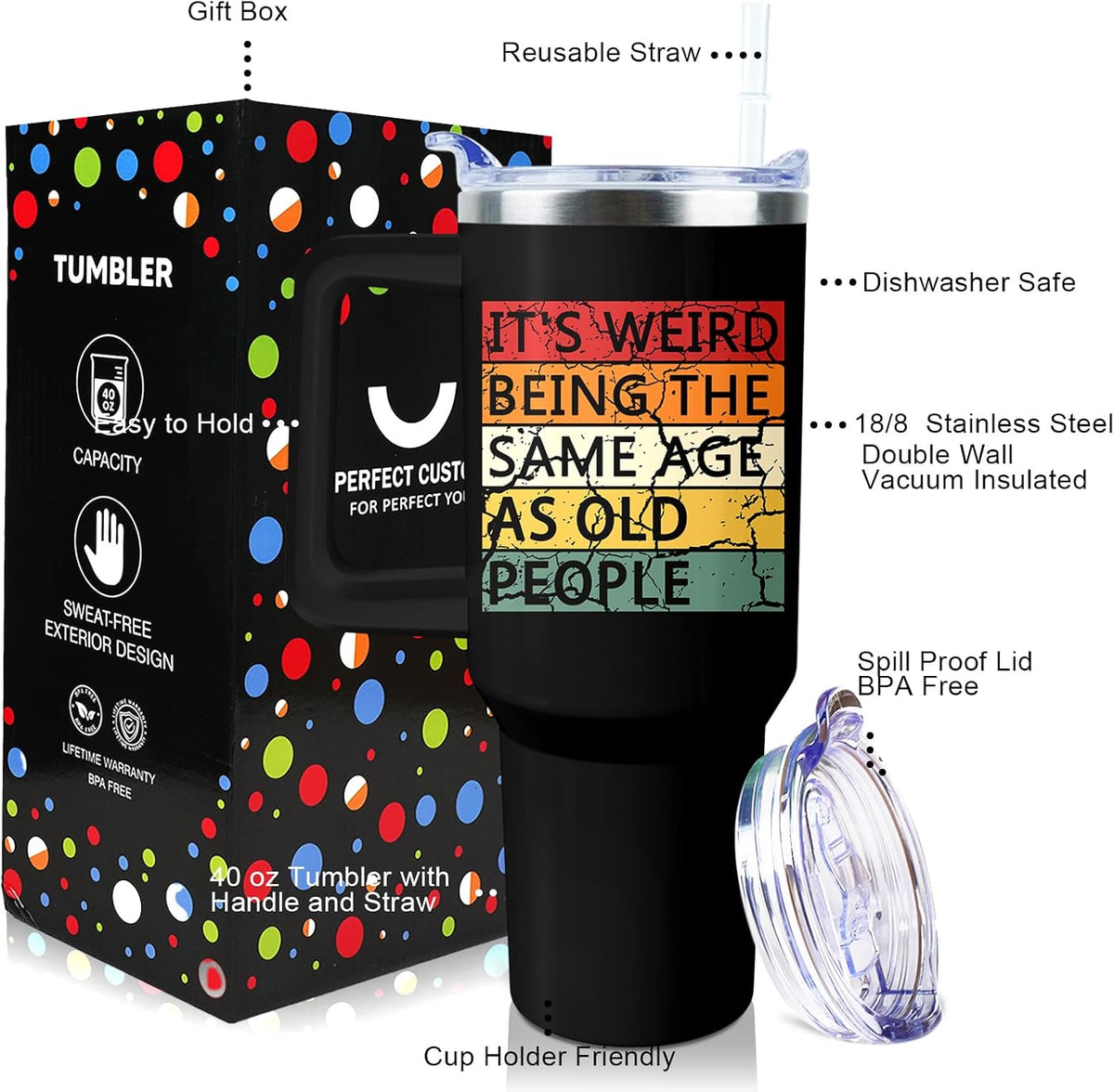 50th Birthday Gifts Women 40 oz Tumbler with Handle Straw Lid | 50th Birthday Cup Leak Proof 50 Years Old Birthday Gifts for Women Insulated Coffee Mug Travel Party Favors