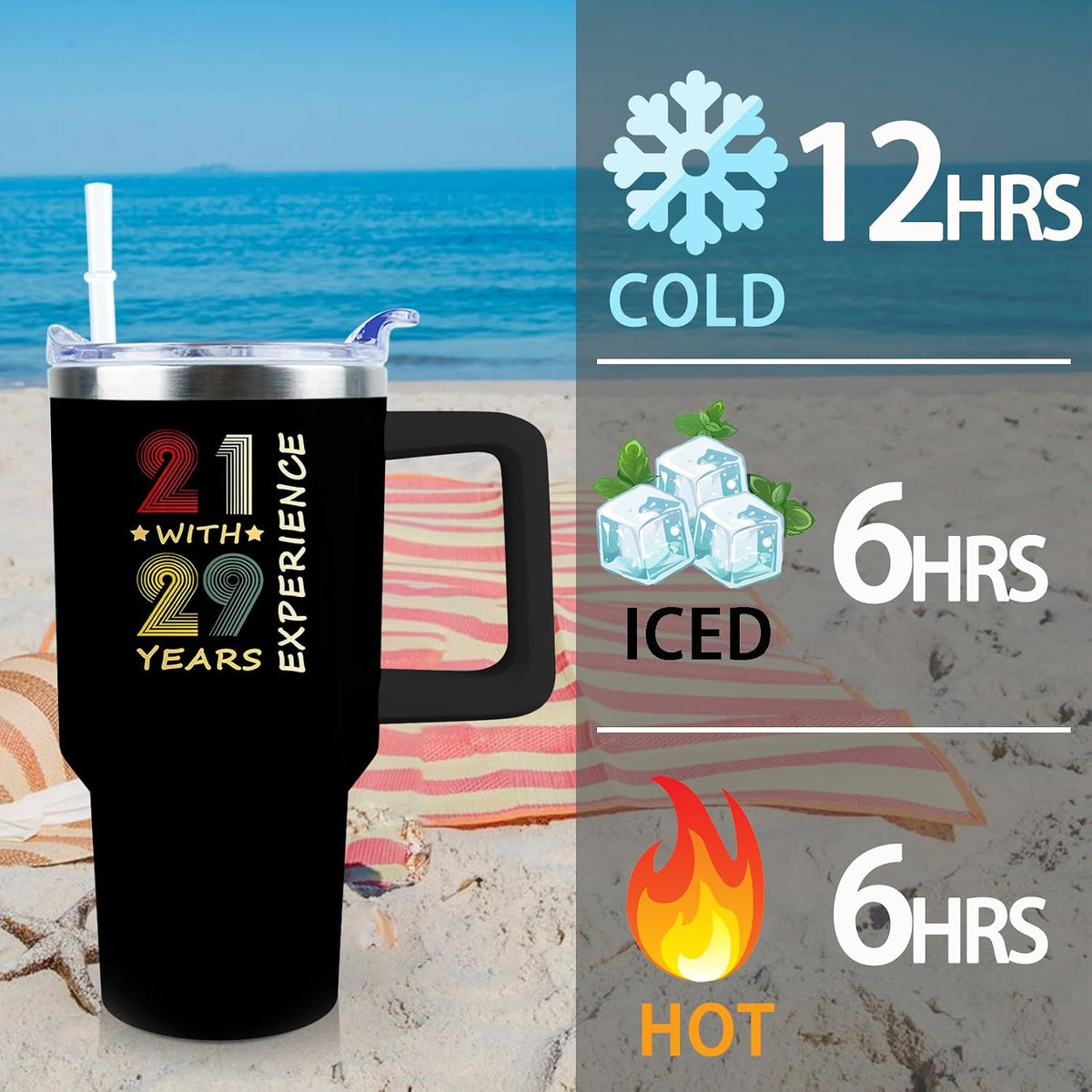 50th Birthday Gifts Women 40 oz Tumbler with Handle Straw Lid | 50th Birthday Cup Leak Proof 50 Years Old Birthday Gifts for Women Insulated Coffee Mug Travel Party Favors