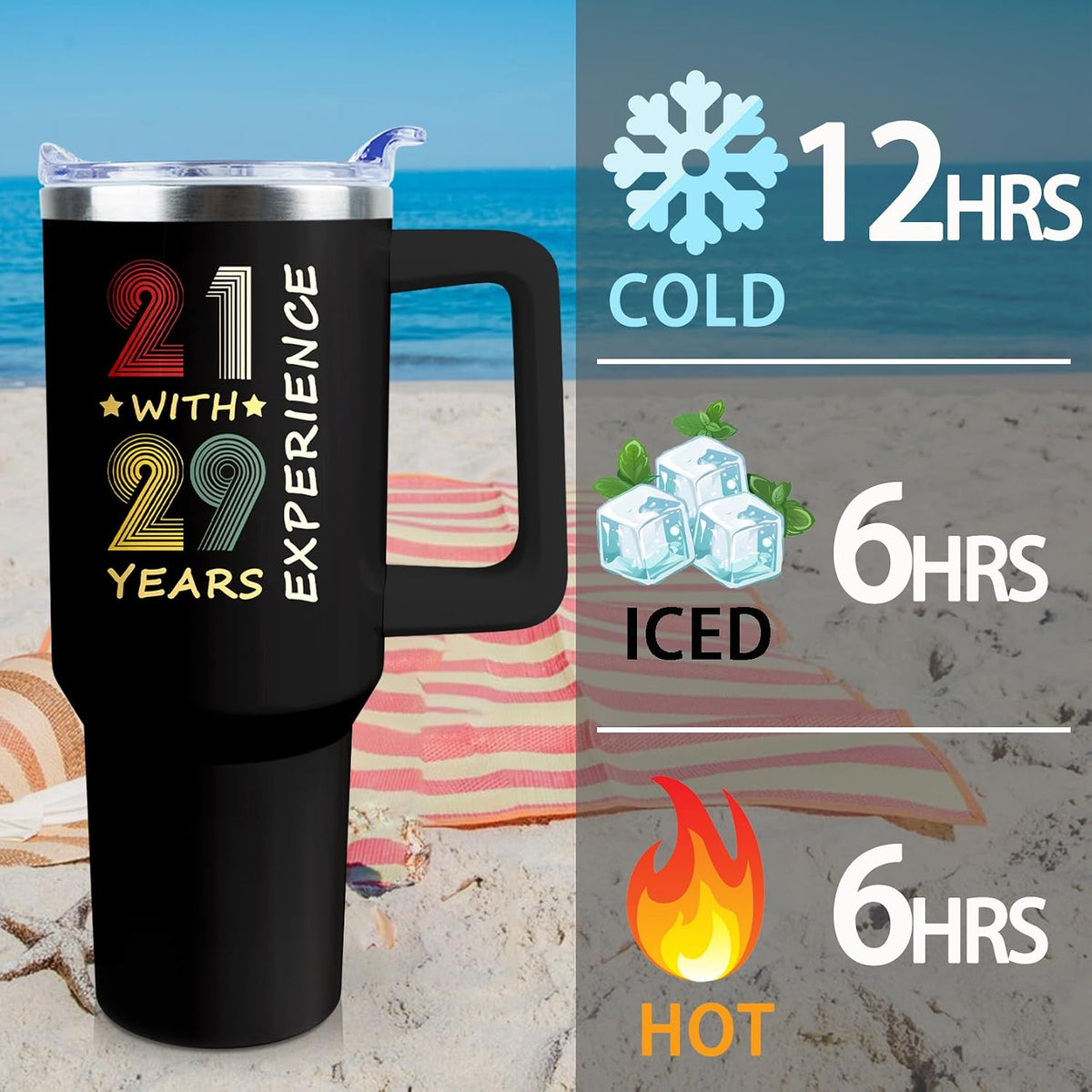 50th Birthday Gifts Women 40 oz Tumbler with Handle Straw Lid | 50th Birthday Cup Leak Proof 50 Years Old Birthday Gifts for Women Insulated Coffee Mug Travel Party Favors