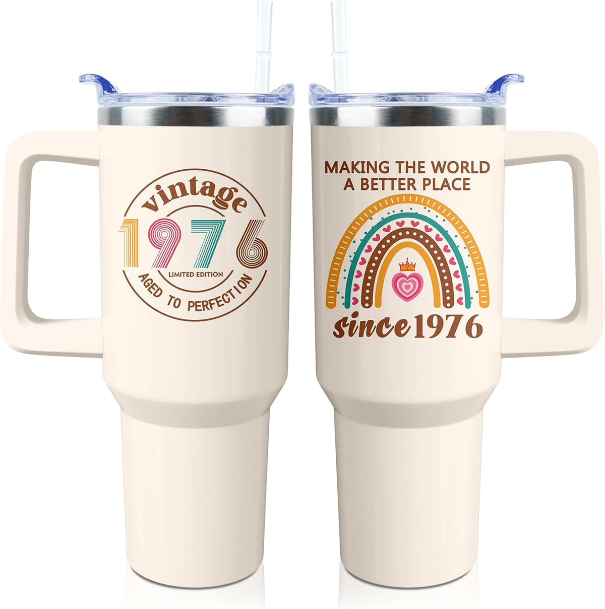 50th Birthday Gifts Women 40 oz Tumbler with Handle Straw Lid | 50th Birthday Cup Leak Proof 50 Years Old Birthday Gifts for Women Insulated Coffee Mug Travel Party Favors