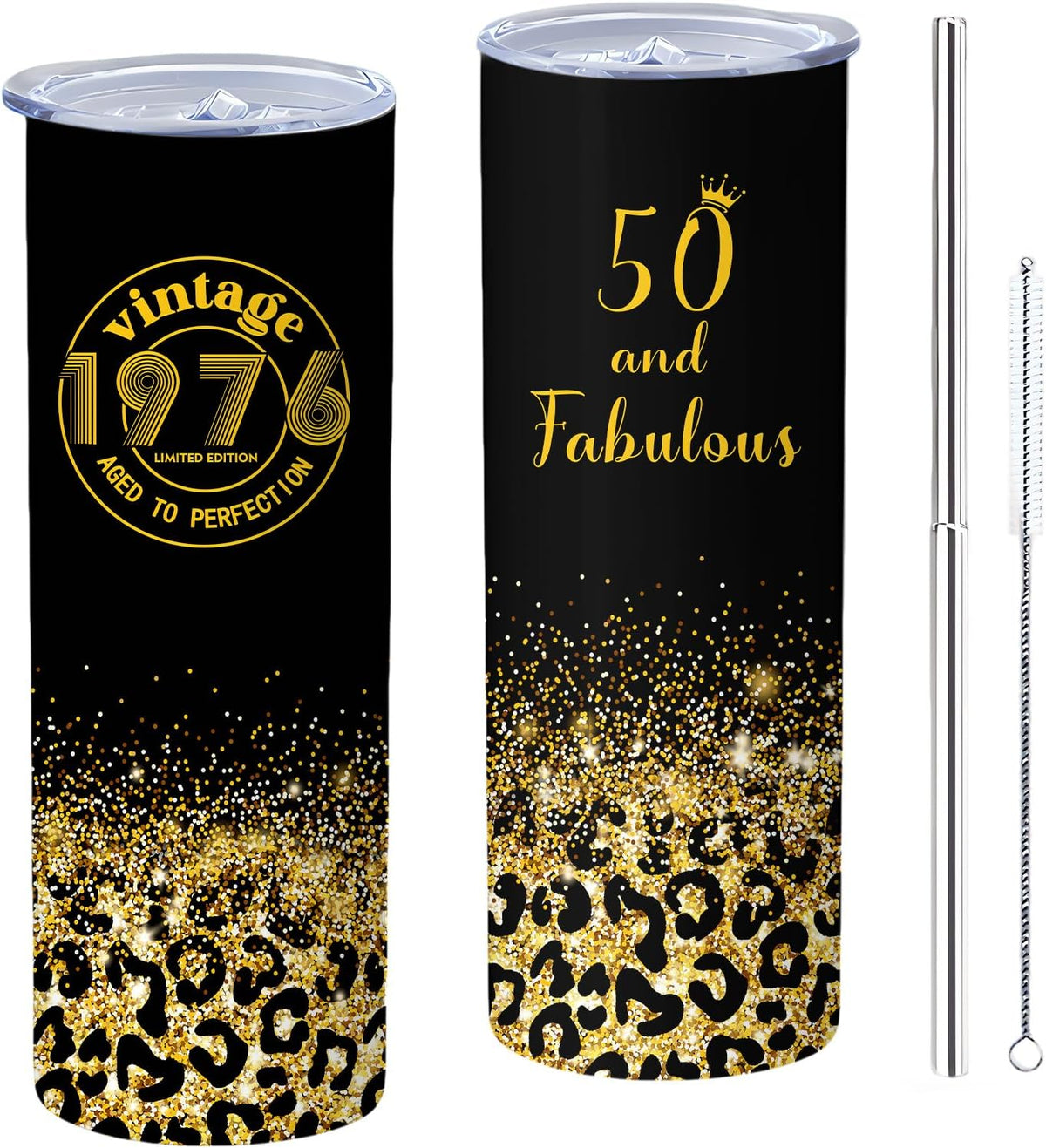 50th Birthday Gifts Women 40 oz Tumbler with Handle Straw Lid | 50th Birthday Cup Leak Proof 50 Years Old Birthday Gifts for Women Insulated Coffee Mug Travel Party Favors