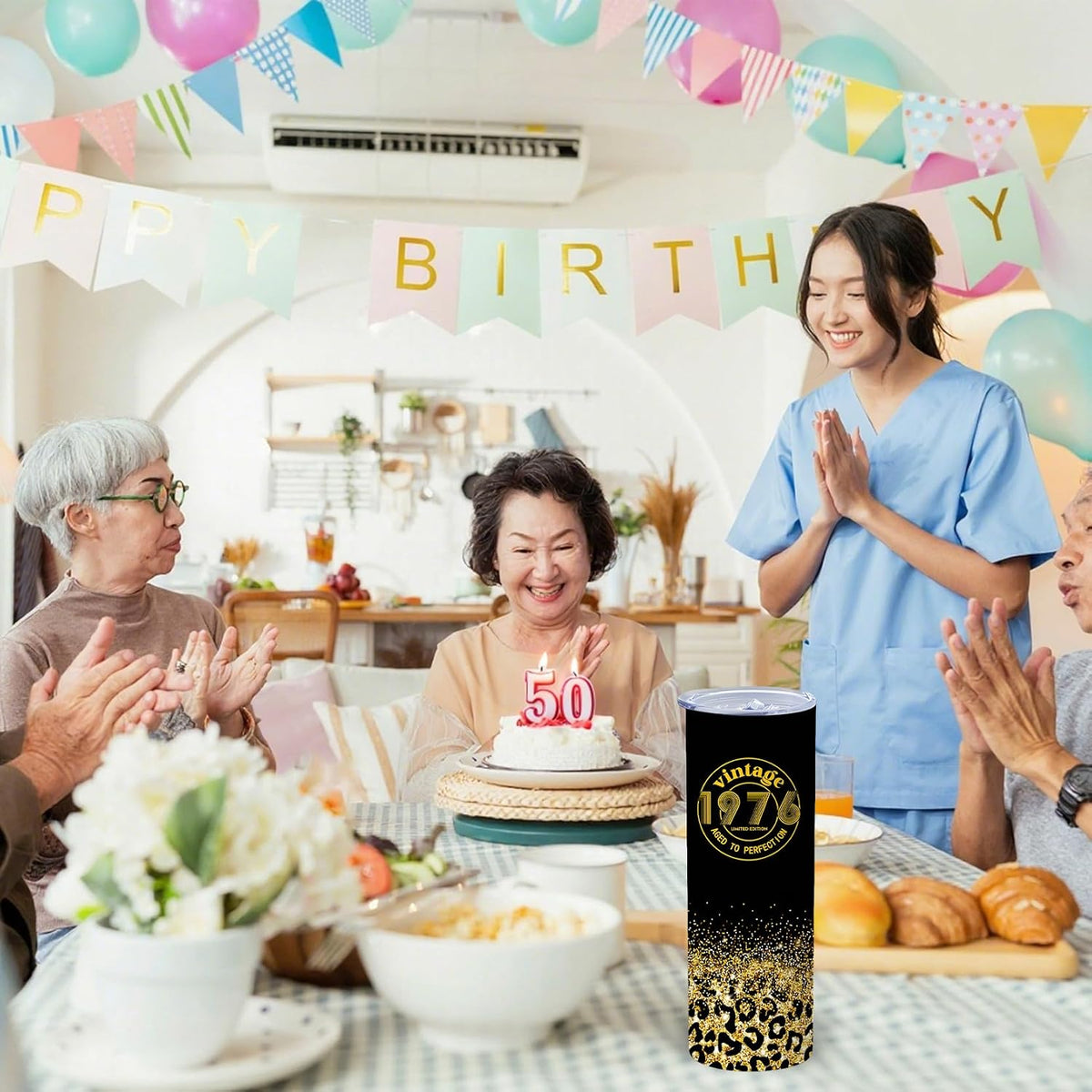 50th Birthday Gifts Women 40 oz Tumbler with Handle Straw Lid | 50th Birthday Cup Leak Proof 50 Years Old Birthday Gifts for Women Insulated Coffee Mug Travel Party Favors