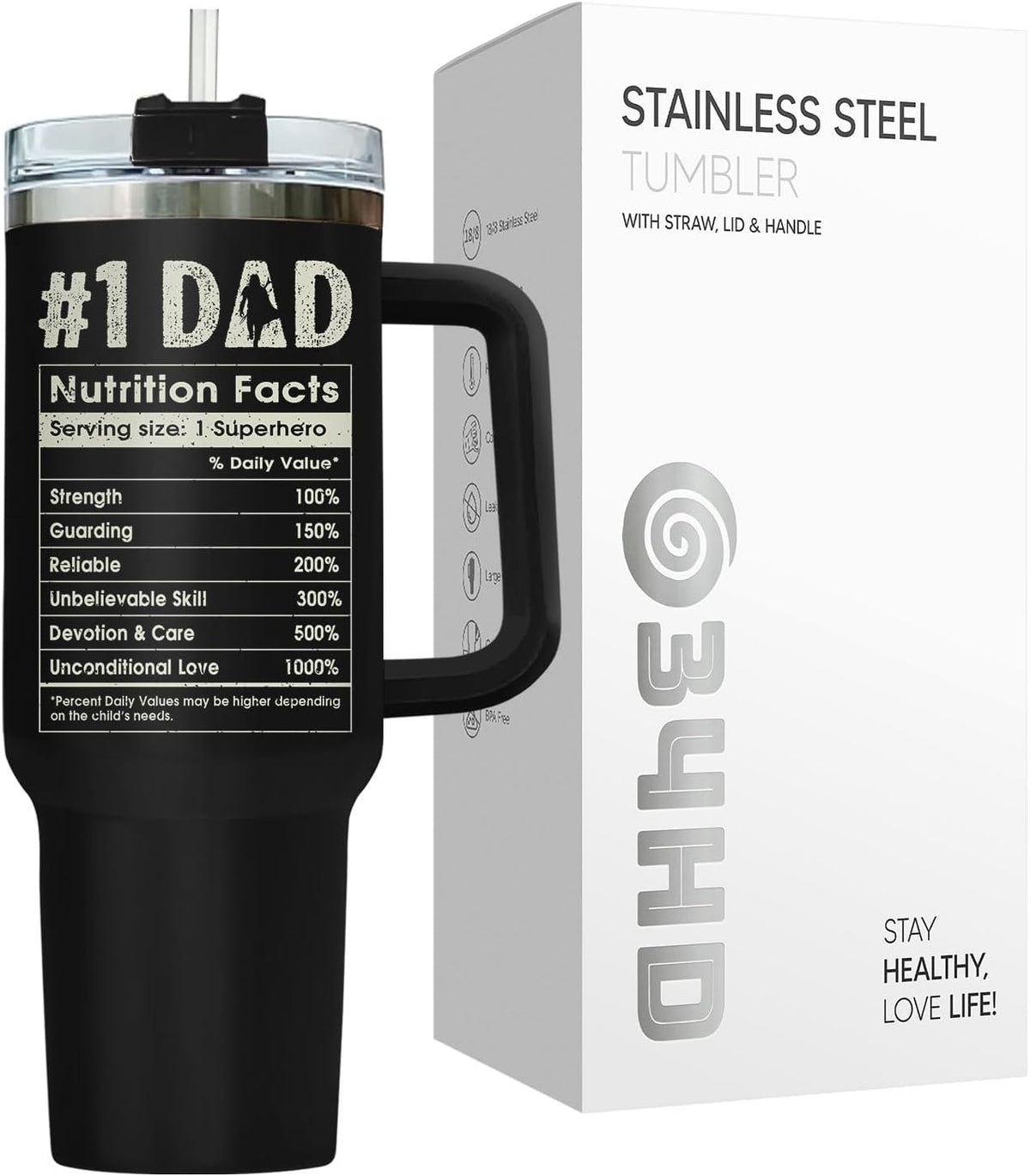 Dad Dadman Funny 40 oz Tumbler with Handle, Funny Dad Gift | Gift for Dad Tumbler 40oz, Cool Dadman Travel Mug, Funny Superhero Birthday from Daughter Son - Colors B