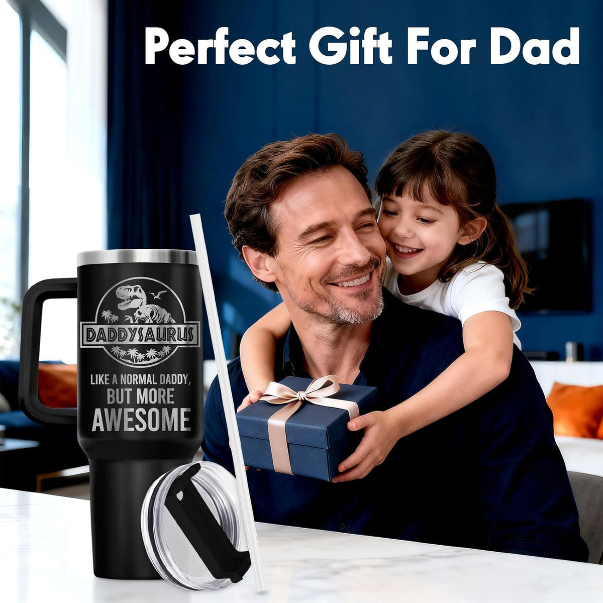 Dad Dadman Funny 40 oz Tumbler with Handle, Funny Dad Gift | Gift for Dad Tumbler 40oz, Cool Dadman Travel Mug, Funny Superhero Birthday from Daughter Son - Colors B