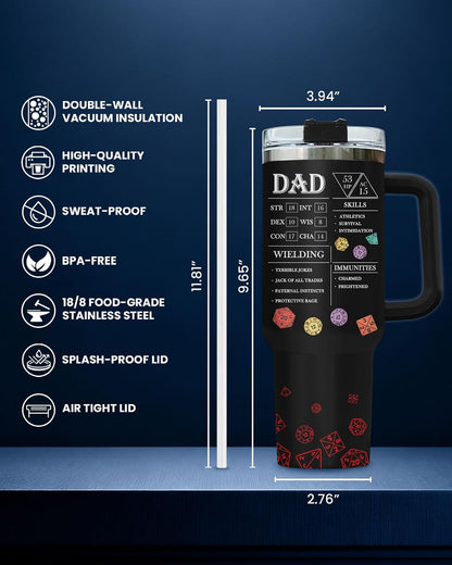Dad Dadman Funny 40 oz Tumbler with Handle, Funny Dad Gift | Gift for Dad Tumbler 40oz, Cool Dadman Travel Mug, Funny Superhero Birthday from Daughter Son - Colors B