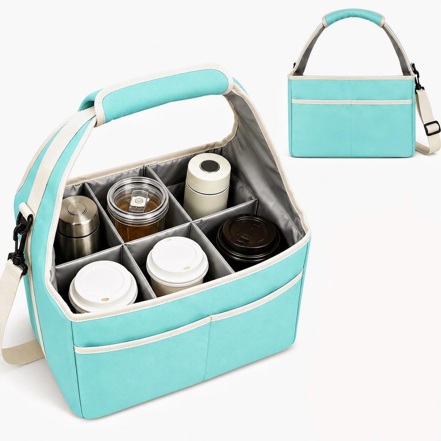 Reusable Drink Carrier Tote Bag with Handle Family Size 4 Compartment Water Bottle Holder with Adjustable Shoulder Strap & Removable Dividers Multiple Tumbler Caddy for Car,Delivery,Family Outings