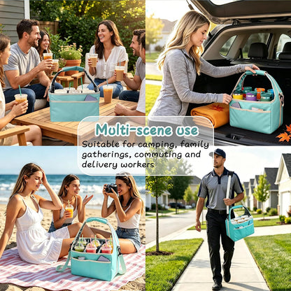 Reusable Drink Carrier Tote Bag with Handle Family Size 4 Compartment Water Bottle Holder with Adjustable Shoulder Strap & Removable Dividers Multiple Tumbler Caddy for Car,Delivery,Family Outings
