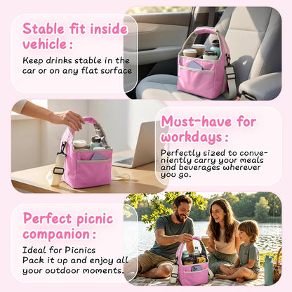 Reusable Drink Carrier Tote Bag with Handle Family Size 4 Compartment Water Bottle Holder with Adjustable Shoulder Strap & Removable Dividers Multiple Tumbler Caddy for Car,Delivery,Family Outings