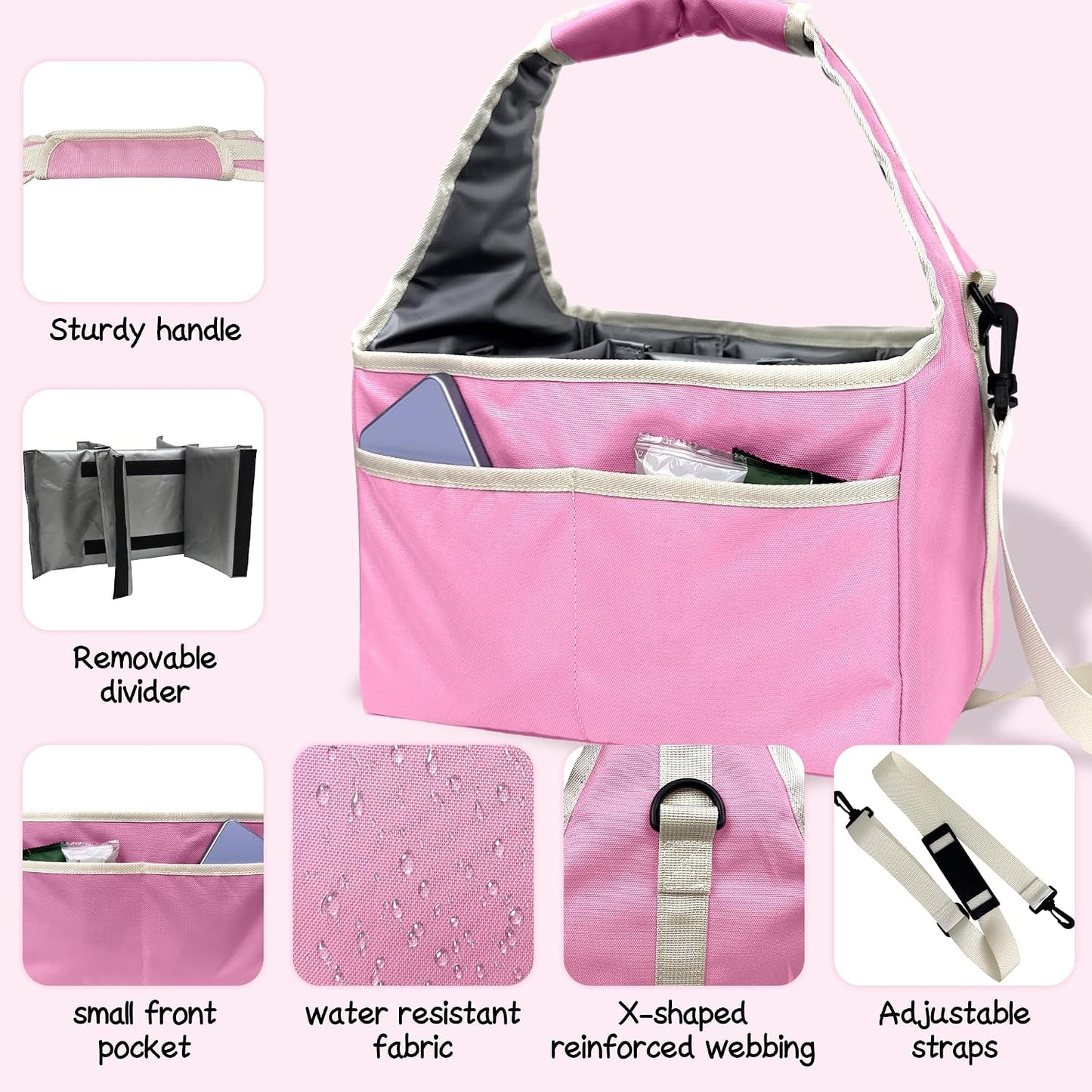 Reusable Drink Carrier Tote Bag with Handle Family Size 4 Compartment Water Bottle Holder with Adjustable Shoulder Strap & Removable Dividers Multiple Tumbler Caddy for Car,Delivery,Family Outings