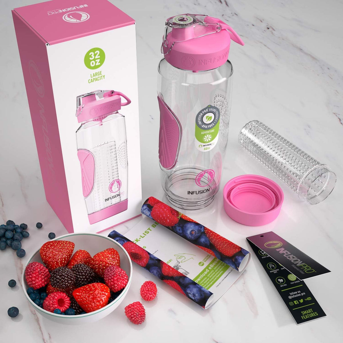 32 oz Fruit Infuser Water Bottle, Insulated Sleeve