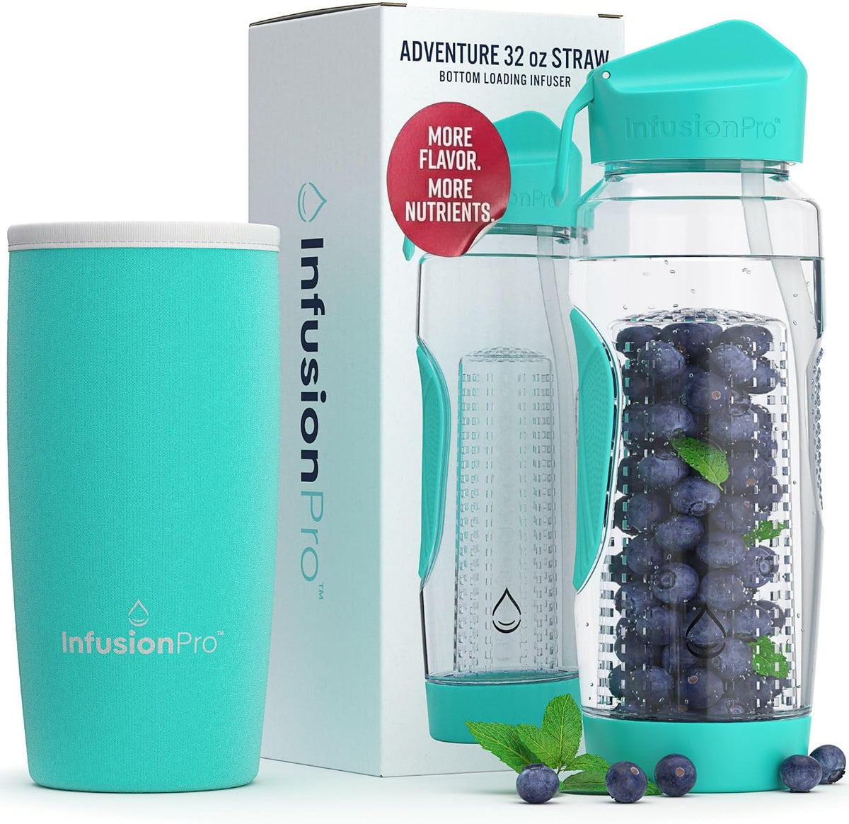 32 oz Fruit Infuser Water Bottle, Insulated Sleeve