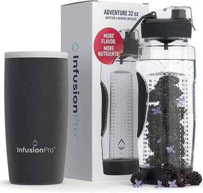 32 oz Fruit Infuser Water Bottle, Insulated Sleeve
