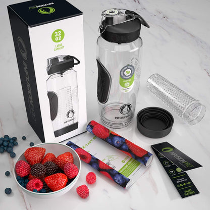 32 oz Fruit Infuser Water Bottle, Insulated Sleeve