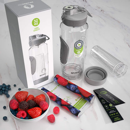 32 oz Fruit Infuser Water Bottle, Insulated Sleeve