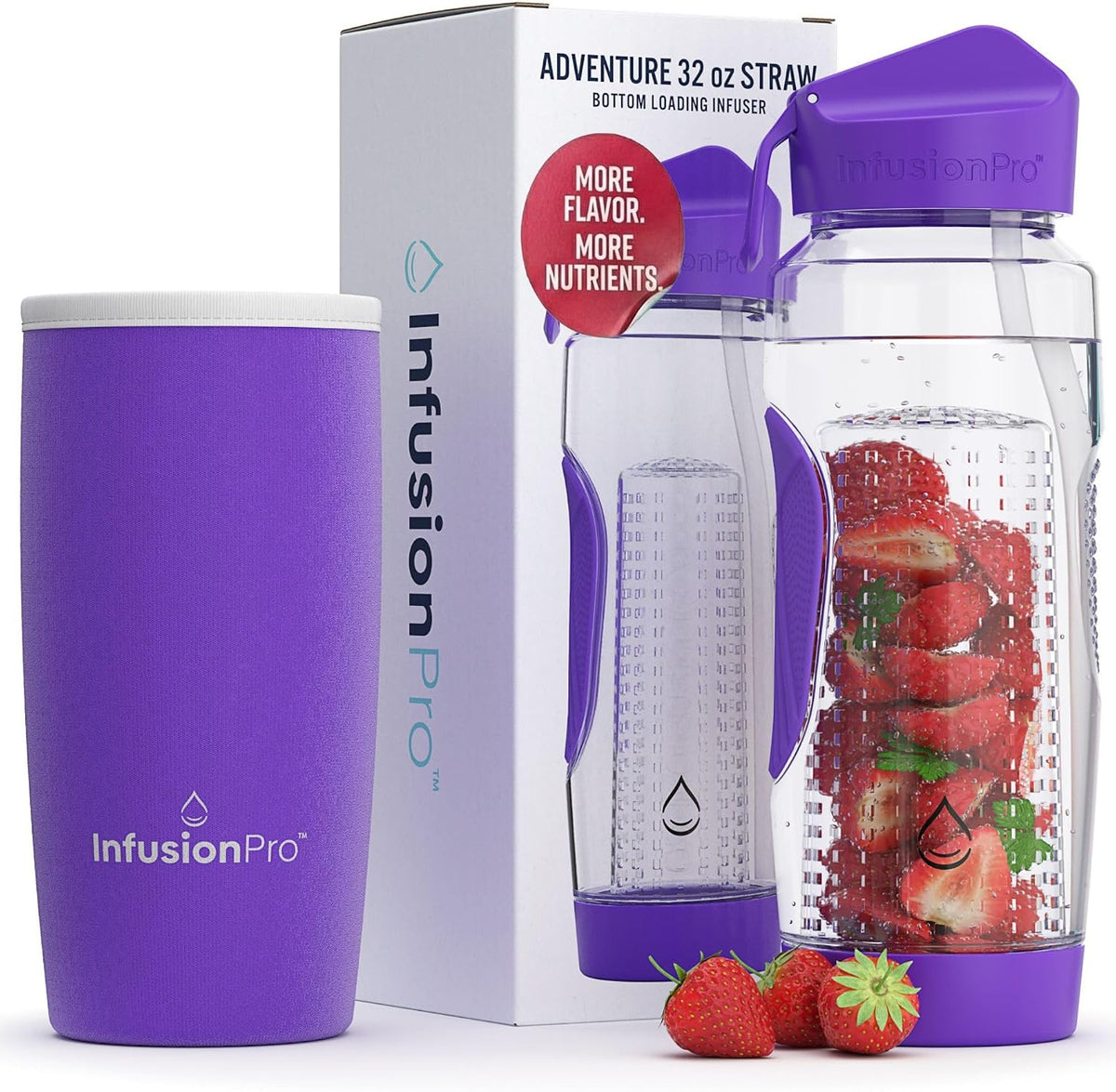 32 oz Fruit Infuser Water Bottle, Insulated Sleeve