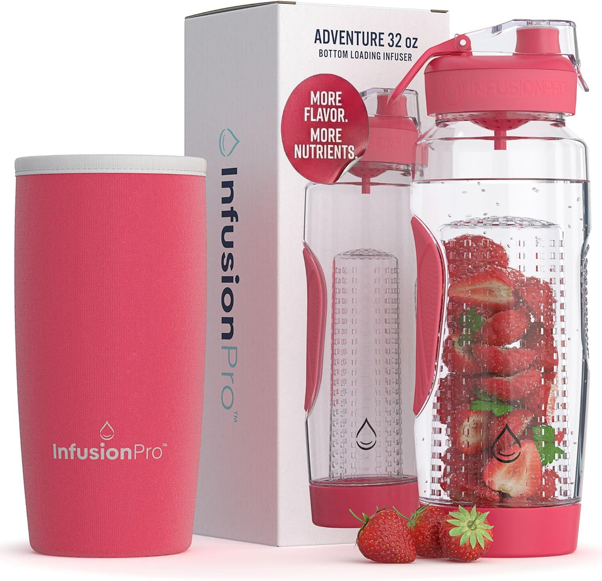 32 oz Fruit Infuser Water Bottle, Insulated Sleeve