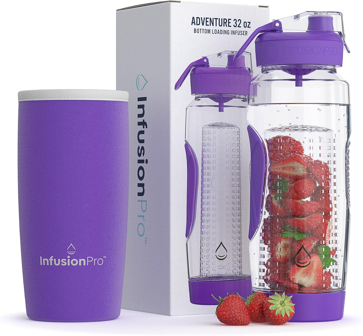 32 oz Fruit Infuser Water Bottle, Insulated Sleeve
