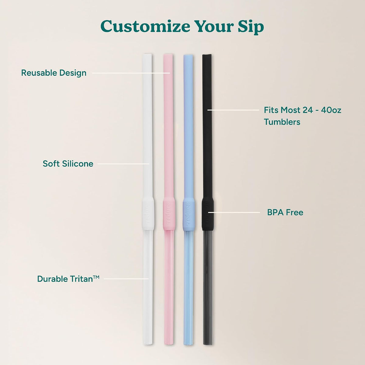 Reusable Cold1 Flex Straws, Flip and Sip Silicone-Tritan Combo Replacement XL Straws, 4-Pack of BPA-Free, Dishwasher-Safe, Fits Most 24 oz to 50 oz Tumblers and Travel Mugs, Assorted Colors