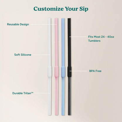 Reusable Cold1 Flex Straws, Flip and Sip Silicone-Tritan Combo Replacement XL Straws, 4-Pack of BPA-Free, Dishwasher-Safe, Fits Most 24 oz to 50 oz Tumblers and Travel Mugs, Assorted Colors