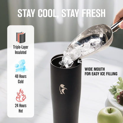 40 oz Insulated Water Bottle Fits Cup Holder with Straw & Handle