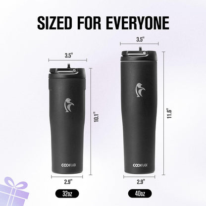 40 oz Insulated Water Bottle Fits Cup Holder with Straw & Handle