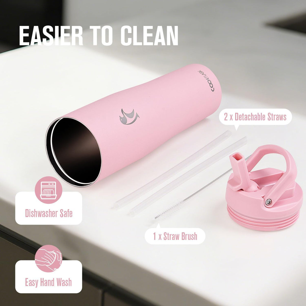 40 oz Insulated Water Bottle Fits Cup Holder with Straw & Handle