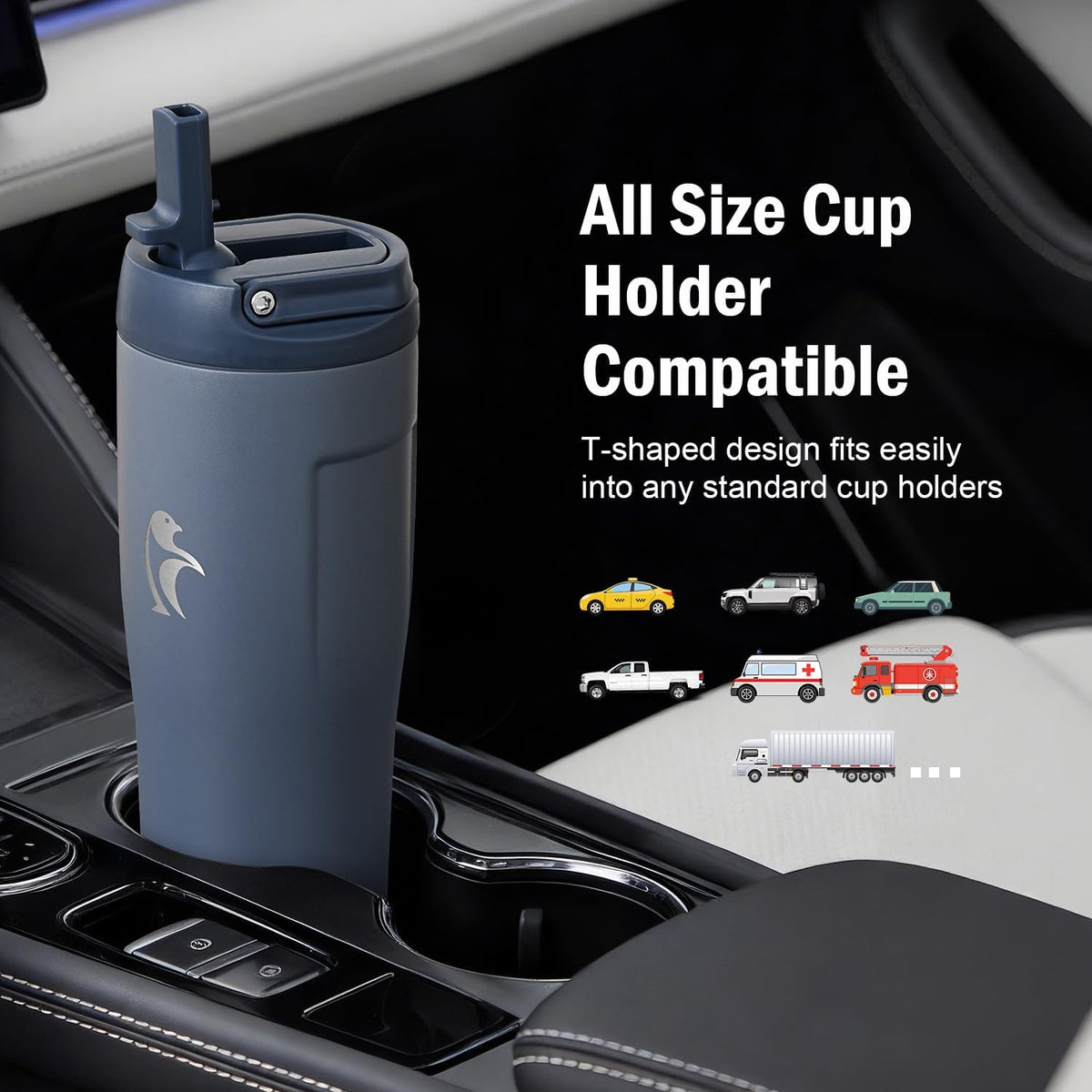 40 oz Insulated Water Bottle Fits Cup Holder with Straw & Handle
