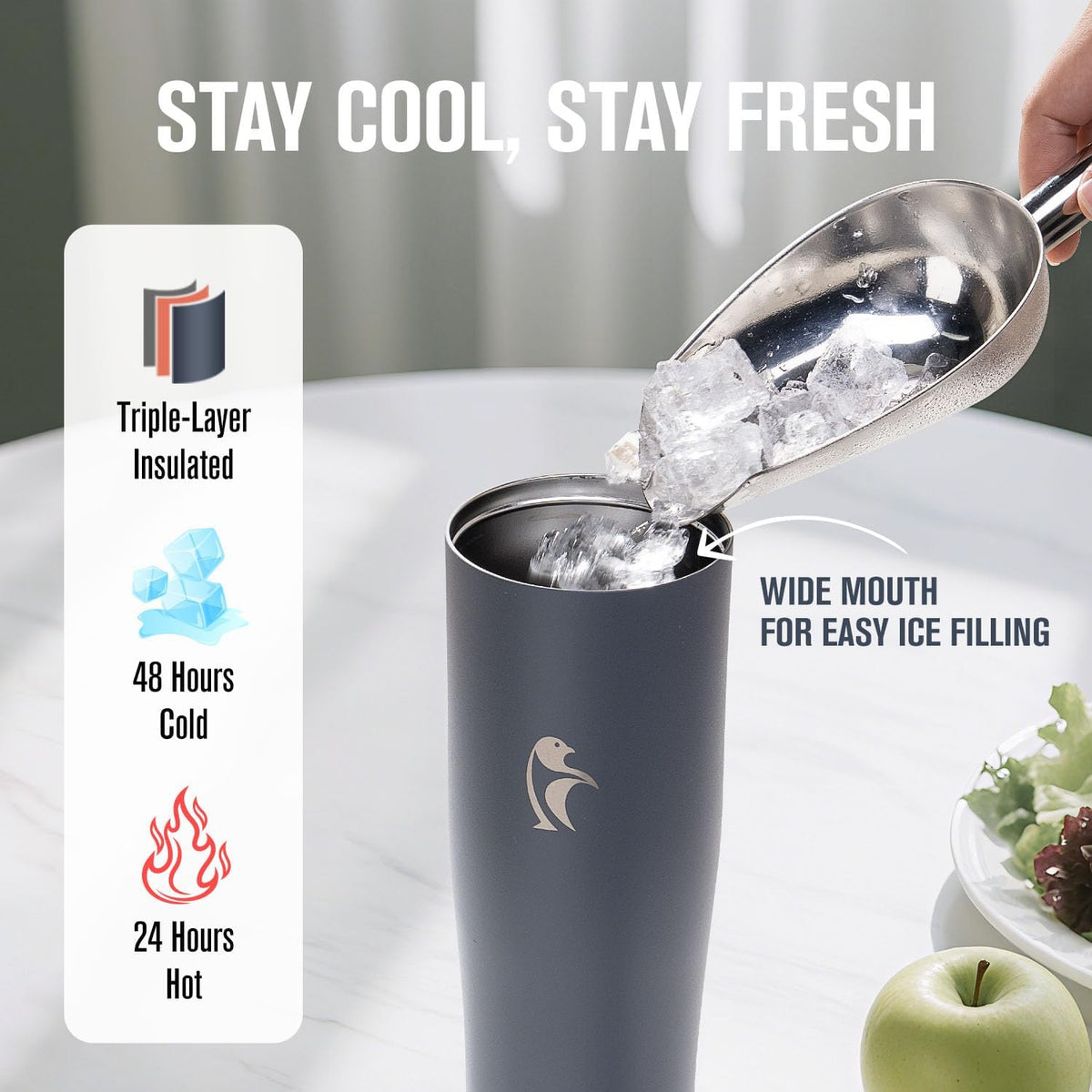 40 oz Insulated Water Bottle Fits Cup Holder with Straw & Handle