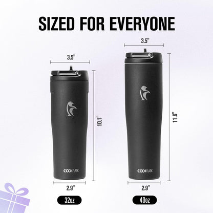 40 oz Insulated Water Bottle Fits Cup Holder with Straw & Handle