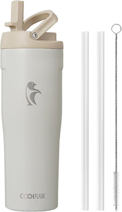 40 oz Insulated Water Bottle Fits Cup Holder with Straw & Handle