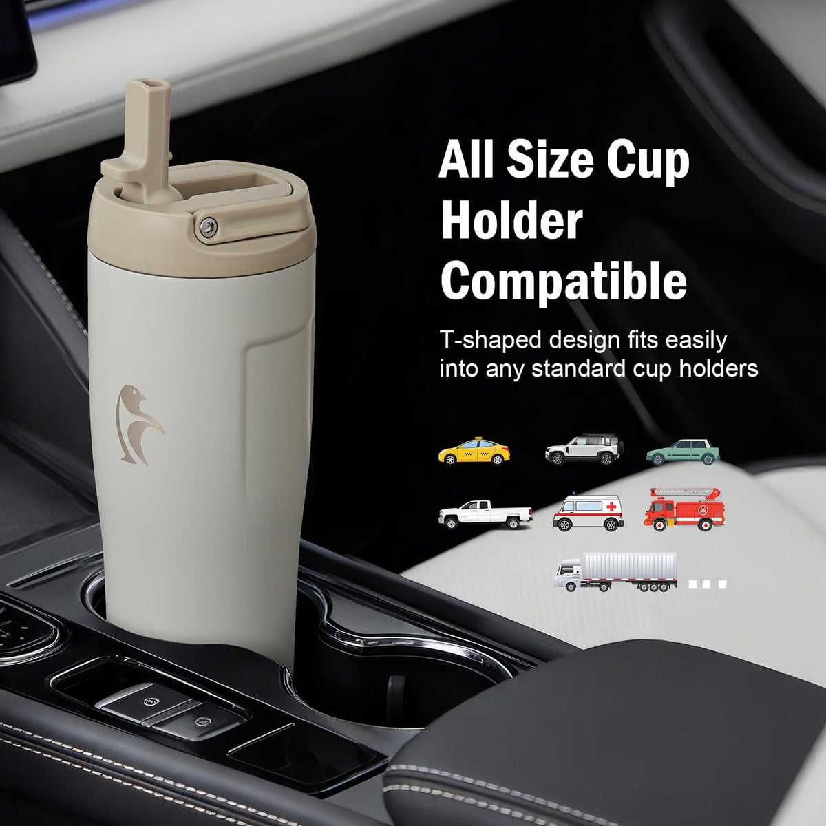 40 oz Insulated Water Bottle Fits Cup Holder with Straw & Handle