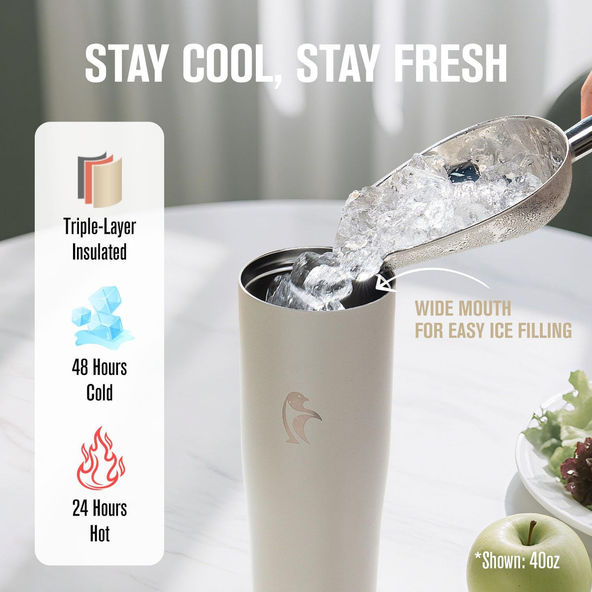 40 oz Insulated Water Bottle Fits Cup Holder with Straw & Handle