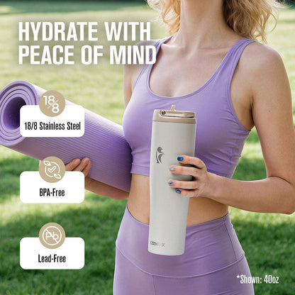 40 oz Insulated Water Bottle Fits Cup Holder with Straw & Handle