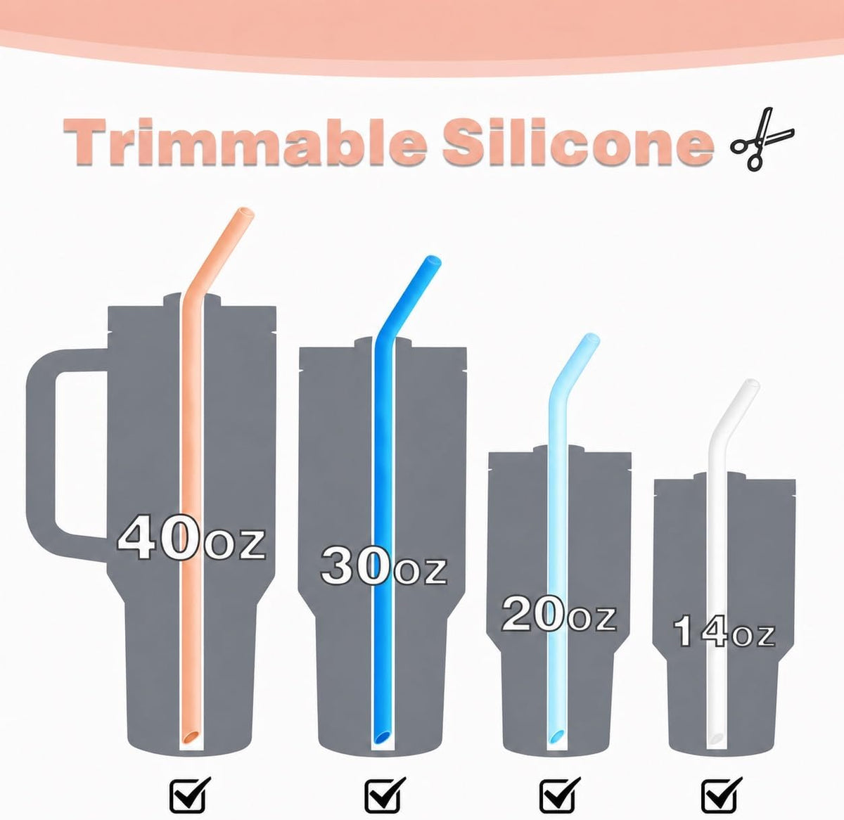8 Pack Silicone Straws for Stanley 30 oz & 40 oz Tumblers, 12.4 in