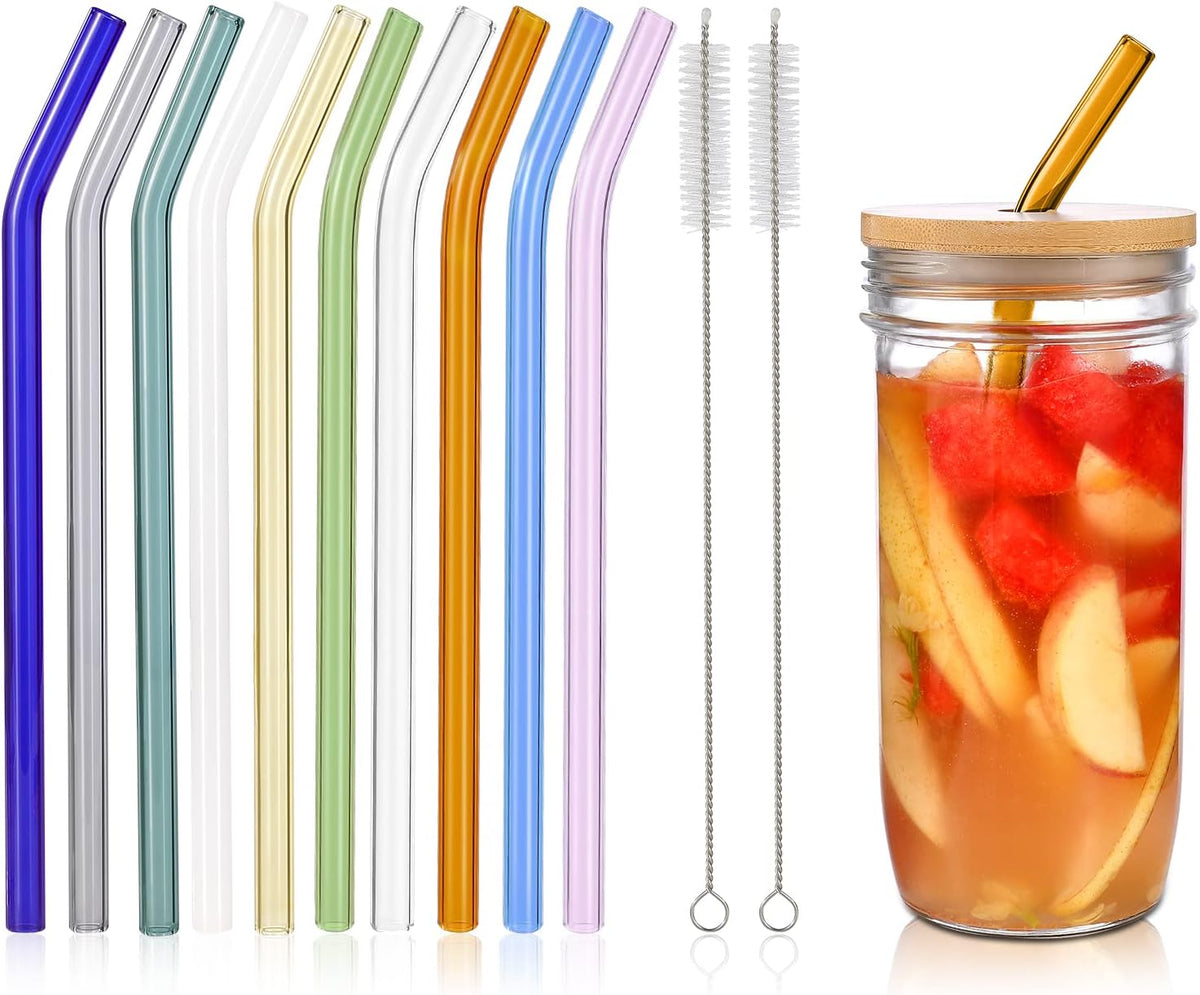 Reusable Bent Glass Drinking Straws,9''x10 mm Colorful Glass Straws
